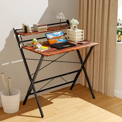 Bureau – Computerbureau – Bureautafel – Werkplek – Opvouwbaar – Ruimtebesparend – Stevig Legeringsstaal Frame – Ingebouwde Plank en Monitorstandaard