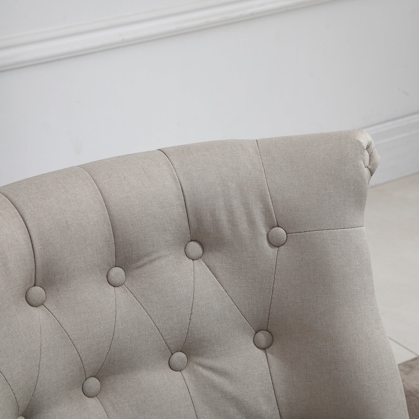 Vintage Relaxfauteuil – Relaxstoel – Lounge Chair – Eetkamerstoel – Comfortfauteuil – Linnen Bekleding – Houten Frame – Beige Zwart – 67x67x78 cm – Comfortabel & Duurzaam