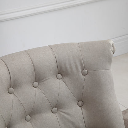 Vintage Relaxfauteuil – Relaxstoel – Lounge Chair – Eetkamerstoel – Comfortfauteuil – Linnen Bekleding – Houten Frame – Beige Zwart – 67x67x78 cm – Comfortabel & Duurzaam