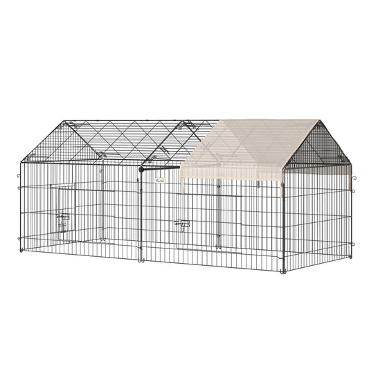 Buitenren Konijnenren Knaagdierren Dierenren Kippenren – Zwart – Weerbestendig Staal – 220x103x103 cm – Met Zonwering