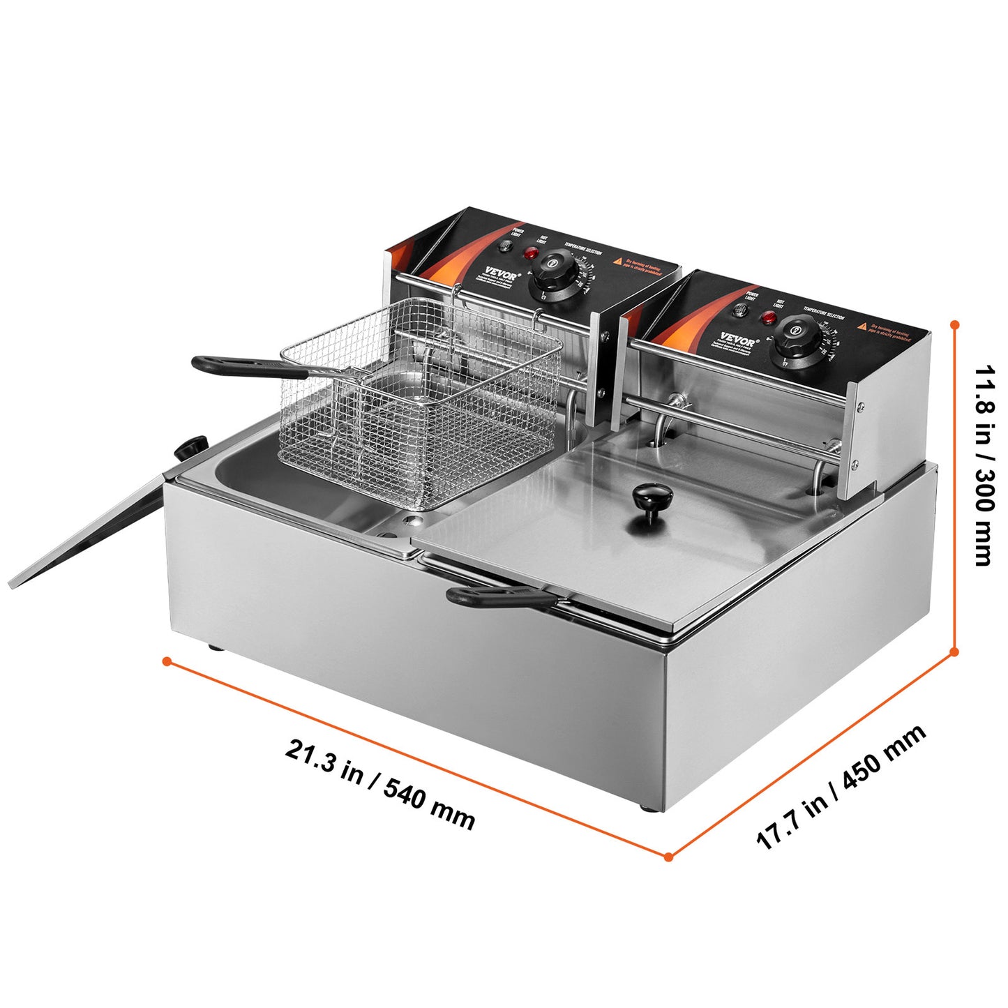 Friteuse – Frituurpan – Elektrische Friteuse – Dubbele Frituurpan – RVS Behuizing – 2 x 6 Liter – 2 x 1500W Verwarmingselementen