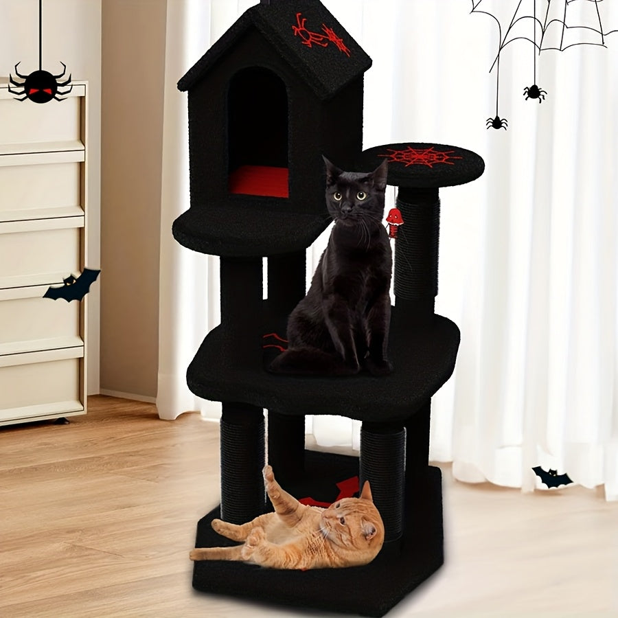 Kattenboom – Kattentoren – Krabpaal – Klimboom – Kattenmeubel – 3 Laags Hout – Afneembaar Hangbed – Afgeschermde Krabpalen