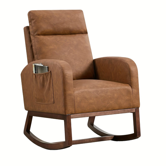 Schommelstoel – Schommelstoel met Hoge Rugleuning – Draaistoel – Relaxfauteuil – Loungefauteuil – Kunstleer Met Memory Foam – Stevig Beukenhouten Frame