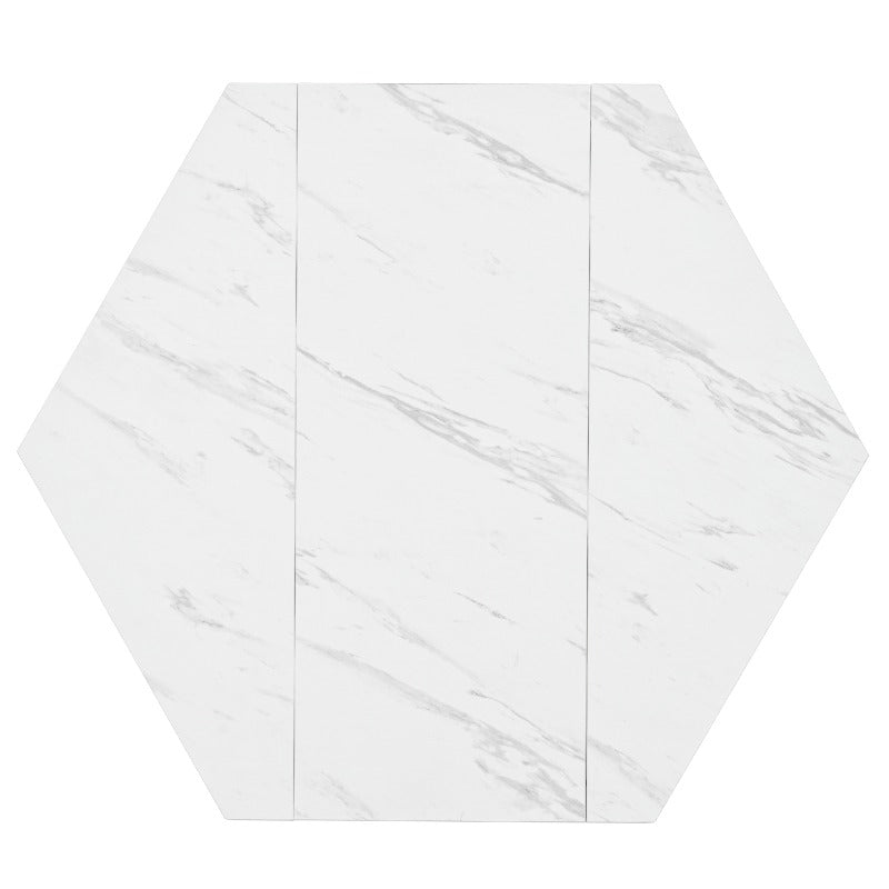 Hexagon Tafel Set – Eettafel Set – Diningset – Marmeren Tafel – Stoelenset – 5-Delig – Grijze Fluweel Stoelen – Gouden Poten – Modern Design – Duurzaam Niet-Houten Blad