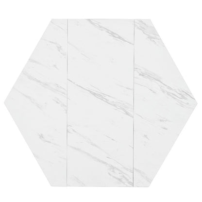 Hexagon Tafel Set – Eettafel Set – Diningset – Marmeren Tafel – Stoelenset – 5-Delig – Grijze Fluweel Stoelen – Gouden Poten – Modern Design – Duurzaam Niet-Houten Blad
