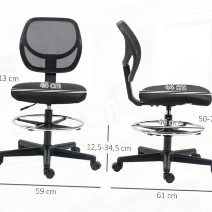 Bureaustoel – Werkstoel – Computerstoel – Studiebureaustoel – Office Chair Zwart – Metalen Frame – Verstelbare Hoogte 58-63 cm – 360° Draaibaar – Comfortabele Gewatteerde Zitting