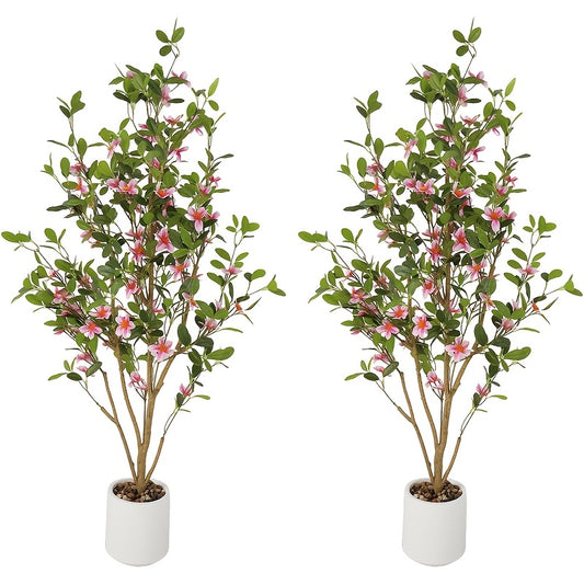 2pcs Artificial Bougainvillea Tree Large Realistic Outdoor/Indoor Plant with Natural Wood Trunk, Foliage Suitable for Indoor & Outdoor Use, Low-Maintenance Fake Tree for Office, Wedding,, Balcony Decor