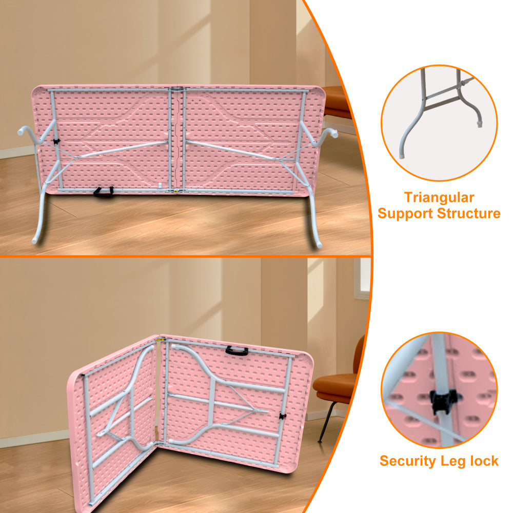 Campingtafel – Klaptafel – Vouwtafel – Opvouwbare Tafel – Draagbare Tafel – 180 cm – Weerbestendig – Draagvermogen 135 kg – Roze