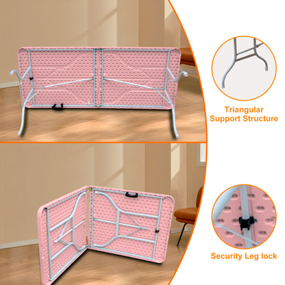 Campingtafel – Klaptafel – Vouwtafel – Opvouwbare Tafel – Draagbare Tafel – 180 cm – Weerbestendig – Draagvermogen 135 kg – Roze