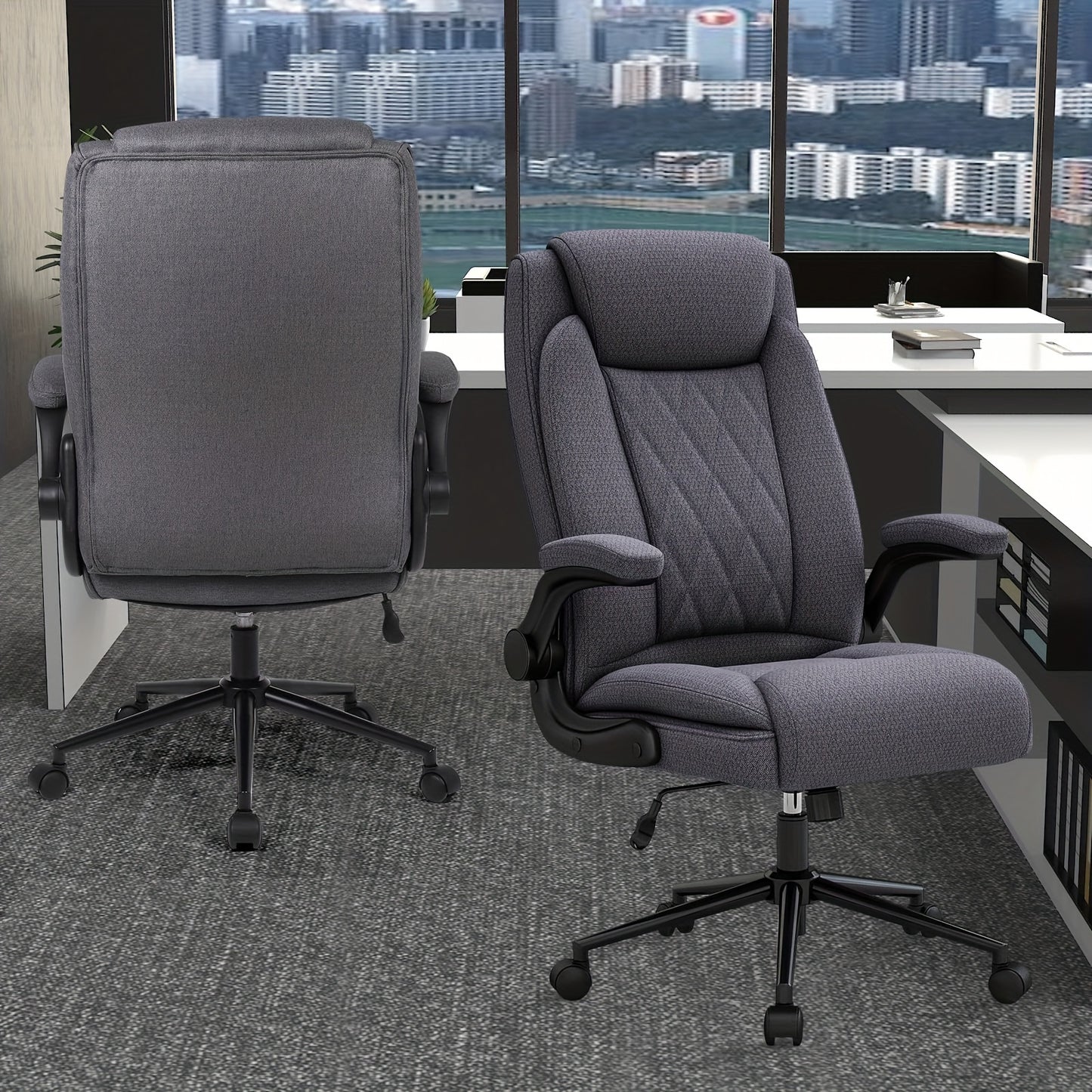 Zware‑Duty Bureaustoel voor Grote & Lange Personen – Hoge Rugleuning met 120° Verstelbare Schommel‑/Recline‑Stand, Versterkt Stalen Frame, Verstelbare Hoogte + Flip‑Up Armleuningen – Ideaal voor Kantoor, Thuiswerk of Gaming