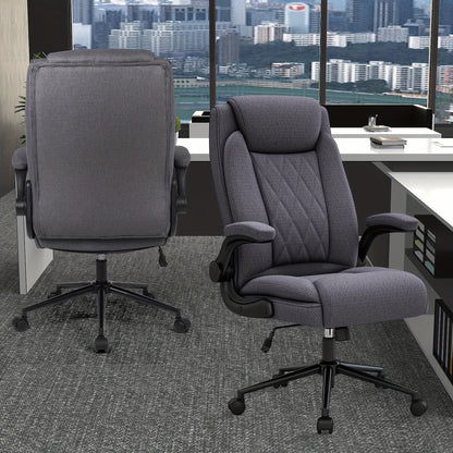 Bureaustoel – Ergonomische Stoel – Office Chair – Draaistoel – Bureaustoelen – Extra Stevig Tot 500 kg – 120° Kantelfunctie Met Opklapbare Armleuningen – Donkergrijs