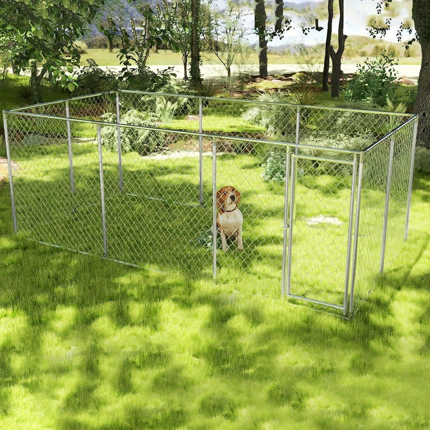 Buitenren Grote Hond – Hondenren – Hondenhok – Buitenkennel – Hondenbench – 400x200x150 cm – Verzinkt Staal – Afsluitbare Deur