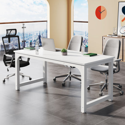 Vergadertafel – Conferentietafel – Bureautafel – Werktafel – Vergadermeubel – Compact formaat – Wit blad met zwart metalen frame