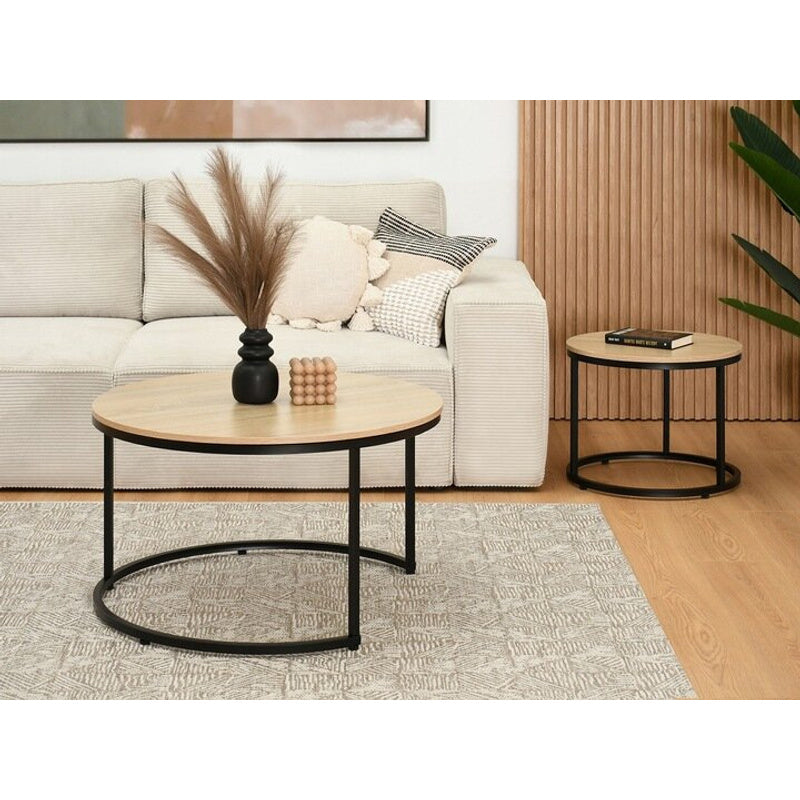 Set of 2 Ruth Natural/BlackAnd METAL TABLES