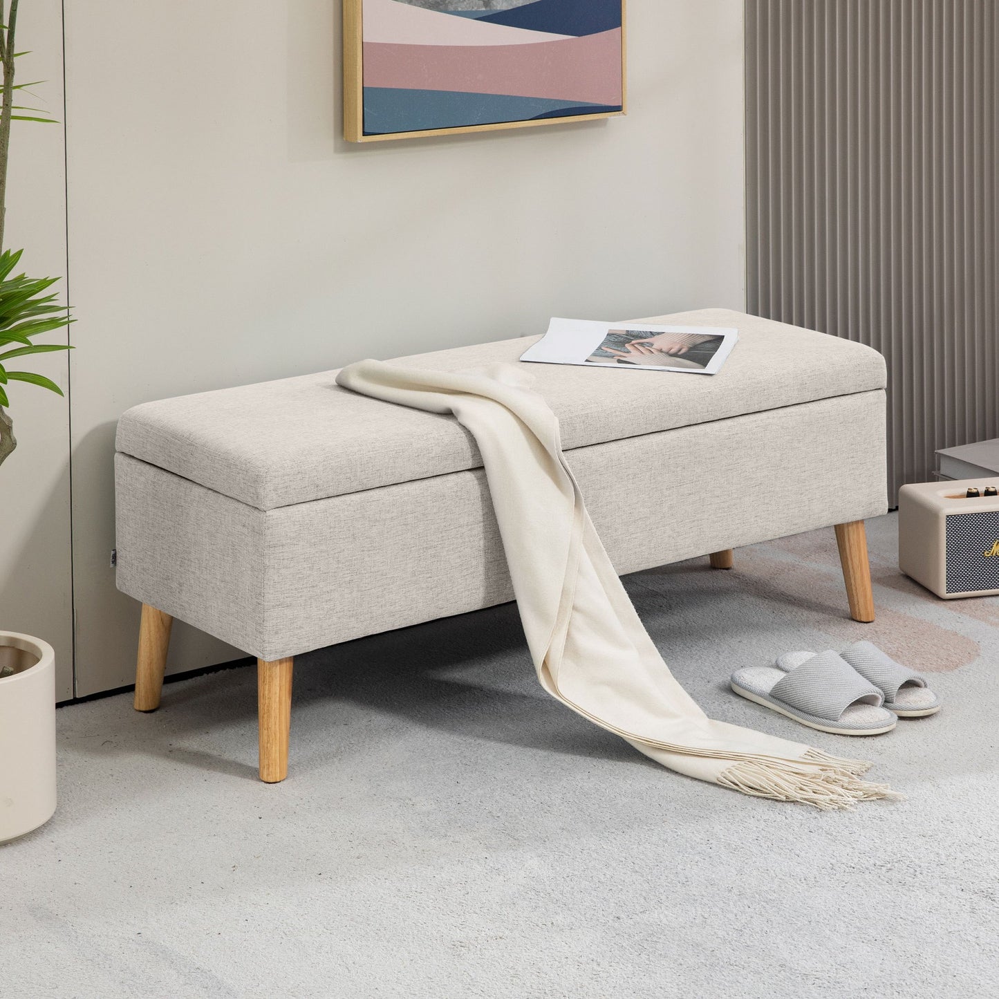 Opbergbank – Opbergkist – Zitbank – Halbank – Opbergbox – Linnen Look – 120 kg Draagvermogen – 110x39x45 cm