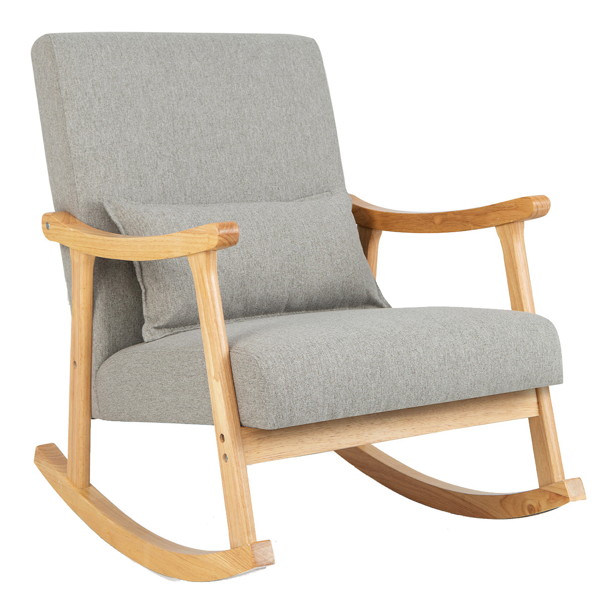 Schommelstoel – Relaxstoel – Fauteuil – Voedingsstoel – Loungestoel – Ergonomisch Met Lendenkussen – Rubberen Houten Frame