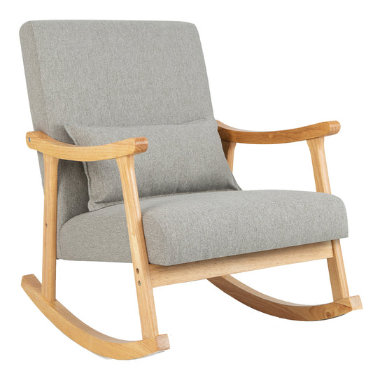 Schommelstoel – Relaxstoel – Fauteuil – Voedingsstoel – Loungestoel – Ergonomisch Met Lendenkussen – Rubberen Houten Frame