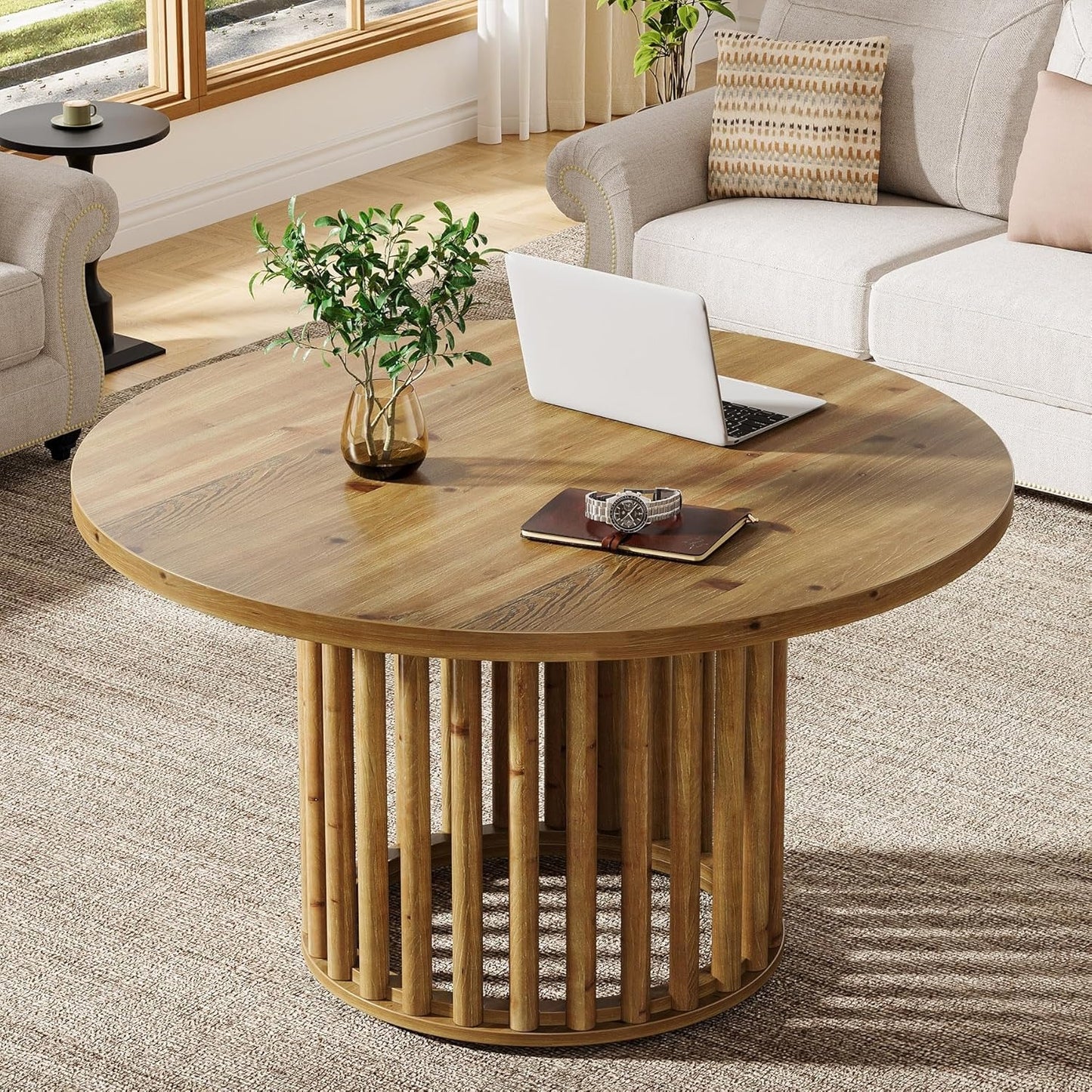 Ronde Salontafel – Bijzettafel – Koffietafel – Accenttafel – Houten Tafel – Massief Hout – 80 cm Diameter – Ruimtebesparend Ontwerp
