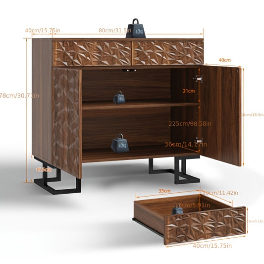 Dressoirkast – Dressoir – Opbergkast – Sideboard – Kast – Modern Klassiek Bruin – Stevige Metalen Poten – 2 Lades + 2 Deuren met Soft-Close – Compact 68,5 cm Hoog