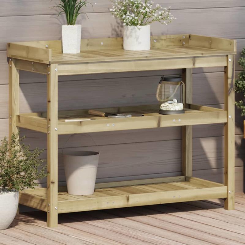 Plantentafel – Plantenstandaard – Plantenrek – Bloementafel – Bijzettafel – Bruin – Stevig Massief Dennenhout – 108x45x86,5 cm – Voor Binnen & Buiten
