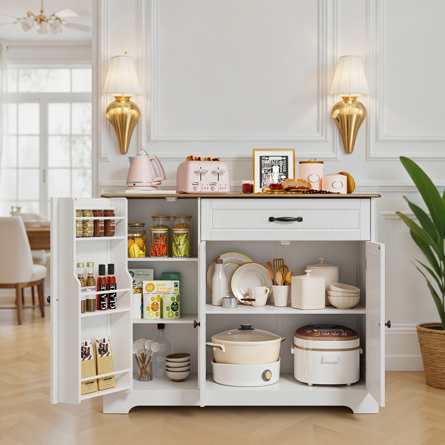 Dressoir – Opbergkast – Ladekast – Buffetkast – Commode – Modern Design – Duurzaam Hardhout – 68,5 cm Hoog – Vrijstaand – 3 Deuren & 1 Lade – Grote Opbergruimte 3,2 m³