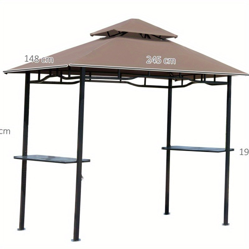 Partytent – Tuinpaviljoen – Paviljoen – Feesttent – Schaduwtent – Brandvertragend Dubbel Dak – 245x148x252 cm – Koffiebruin/Zwart