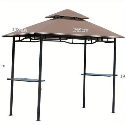 Partytent – Tuinpaviljoen – Paviljoen – Feesttent – Schaduwtent – Brandvertragend Dubbel Dak – 245x148x252 cm – Koffiebruin/Zwart