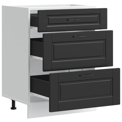Zwarte Keukenkast – Houten Opbergkast – Keukenmeubel – Ladekast – Vloerkast – Stevige Hardhouten Constructie – 3 Ruime Lades