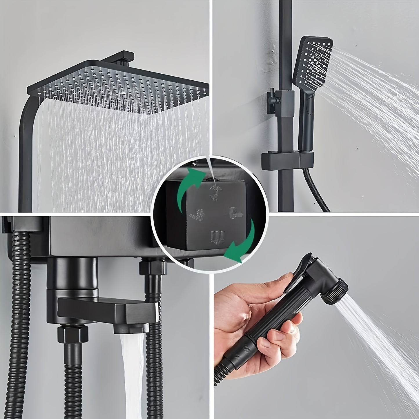 Matte Zwarte Douchekraan – Zwarte Doucheset – Regen Douchekop – Externe Douchekraan – Douche Thermostaat – Olie-gewreven Afwerking – 8 Inch Regendouche