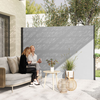Oprolbare Zijwand – Scherm – Windscherm – Zonwering – Privacydoek – Lichtgrijs – UV30+ Bescherming – Aluminium Frame – 300x200 cm