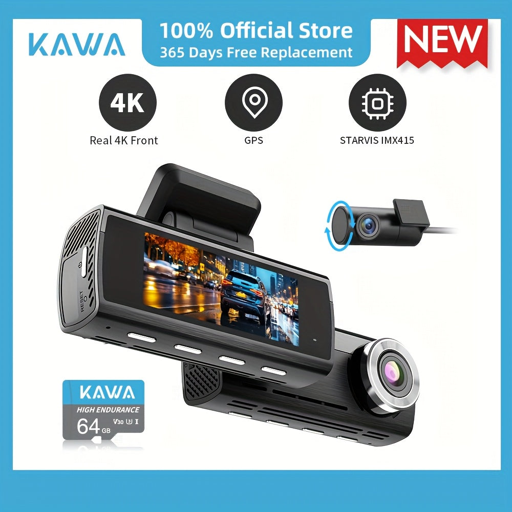 Dashcam – Auto Camera – Dual Recorder – Voorkant Achterkant – Wifi GPS – 4K Ultra HD Resolutie – Nachtzicht Met 8,03 cm IPS-Scherm