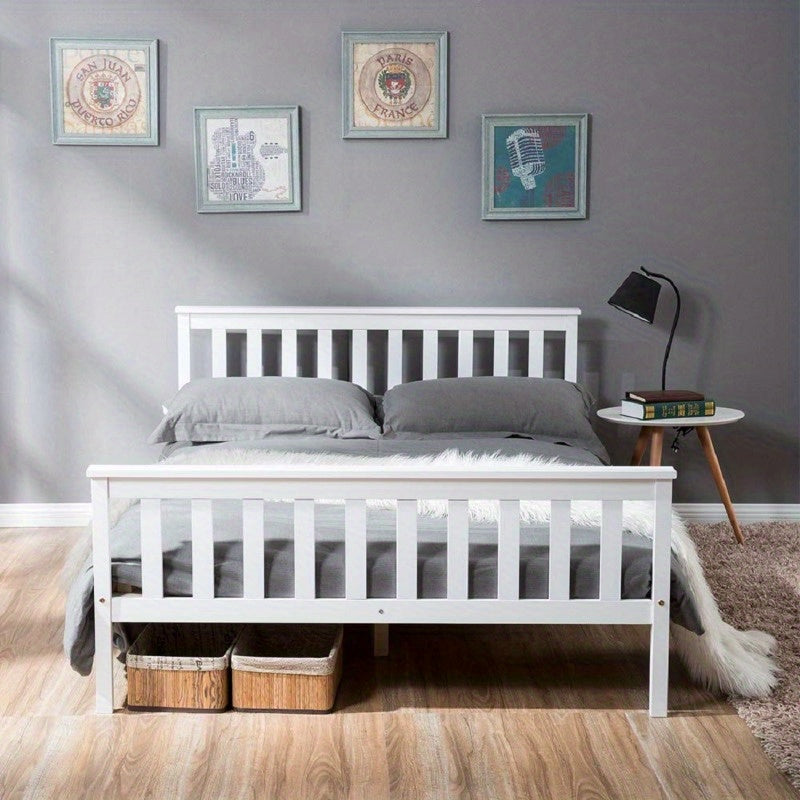 Tweepersoonsbed Wit Vurenhout – Bedframe – Houten Bed – Slaapbank – Bed Met Lattenbodem – 140x200 cm – Massief Hout