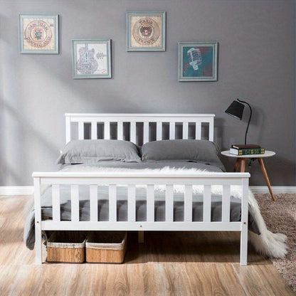 Tweepersoonsbed Wit Vurenhout – Bedframe – Houten Bed – Slaapbank – Bed Met Lattenbodem – 140x200 cm – Massief Hout