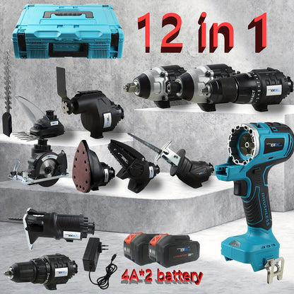 18V 12-in-1 Brushless Multifunction Tool Combo Kit with 12 Attachments (Drill/Impact Drill, Band Saw,, Circular Saw, Oscillating Tool, Sander, Hedge Trimmer & Grass Shear) - Heavy-Duty Lithium-Ion Power Tool Set for, Impact W