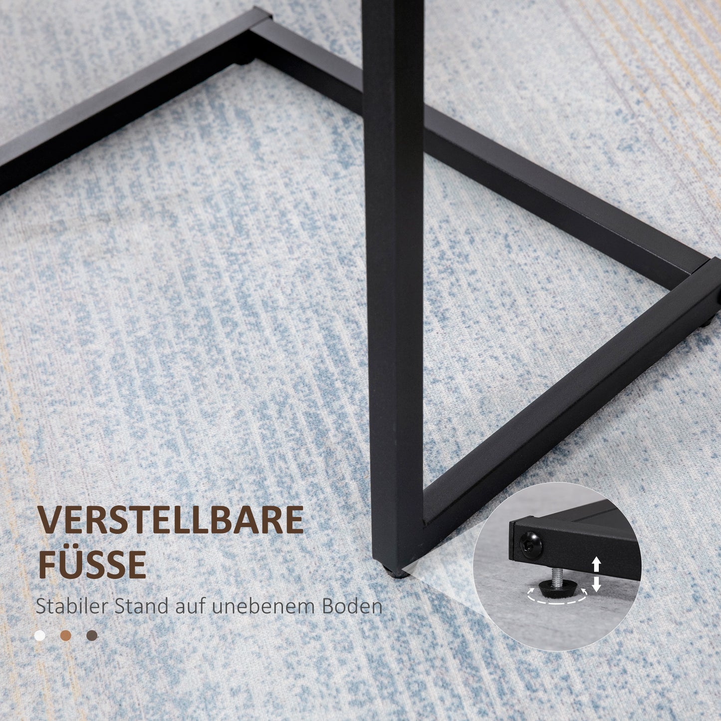 Industriële Bijzettafel – Salontafel – Nachtkastje – Tafeltje – Tafelset – 3-delige Set – Stalen Frame – Bruin Houten Blad – Nestbaar – Verstelbare Voetjes