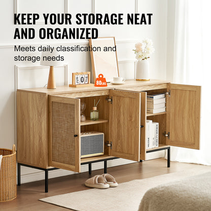 Rattan Opbergkast – Opbergmeubel – Kast – Sideboard – Buffetkast – 150 cm Breed – Handgevlochten Rattan – Verstelbare Planken