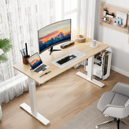 Verstelbaar Elektrisch Bureau – Zit-Sta Bureau – Staand Werkbureau – Elektrisch Bureau – Bureau Met Verstelling – 60x140 cm Pecan Houtkleur – Memory Functie – Stil En Robuust Stalen Frame