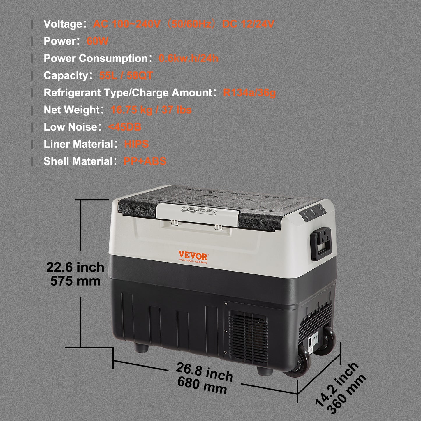 VEVOR Car Refrigerator Camping Fridge 55 L Cool Box Refrigerator Boat 12/24 V Portable Electric Freezer 2 in 1 Dual Zone Car Fridge Compressor