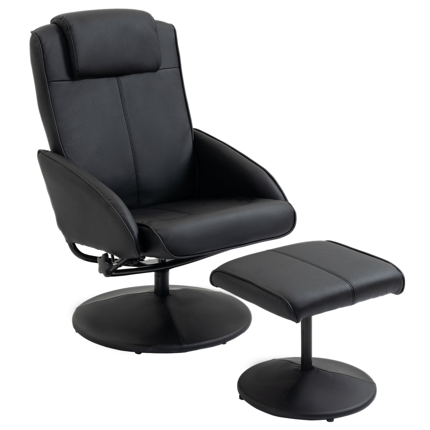Relaxstoel – Fauteuil – Relaxfauteuil – Stoel Met Voetenbank – Zwarte Kunstleren Bekleding – Verstelbare Rugleuning – Ergonomisch Ontwerp