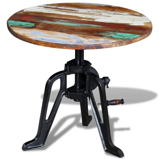 Bijzettafel – Tafeltje – Salontafel – Nachtkastje – Bijzetmeubel – Oud Hout & Gietijzer – Verstelbare Hoogte 42-63 cm – Stevig & Duurzaam