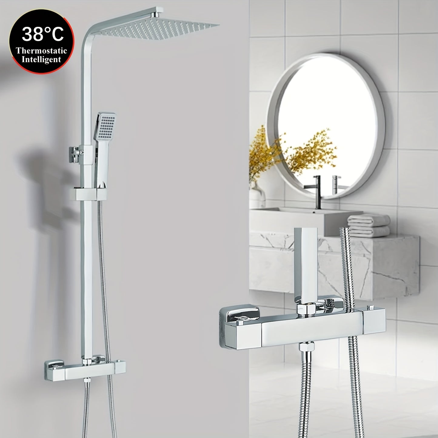 Douchekraan – Douchekraan Thermostaat – Mengkraan – Douche Systeem – Douche Set – Thermostatisch – RVS – Ultra Slank 10 Inch Waterval