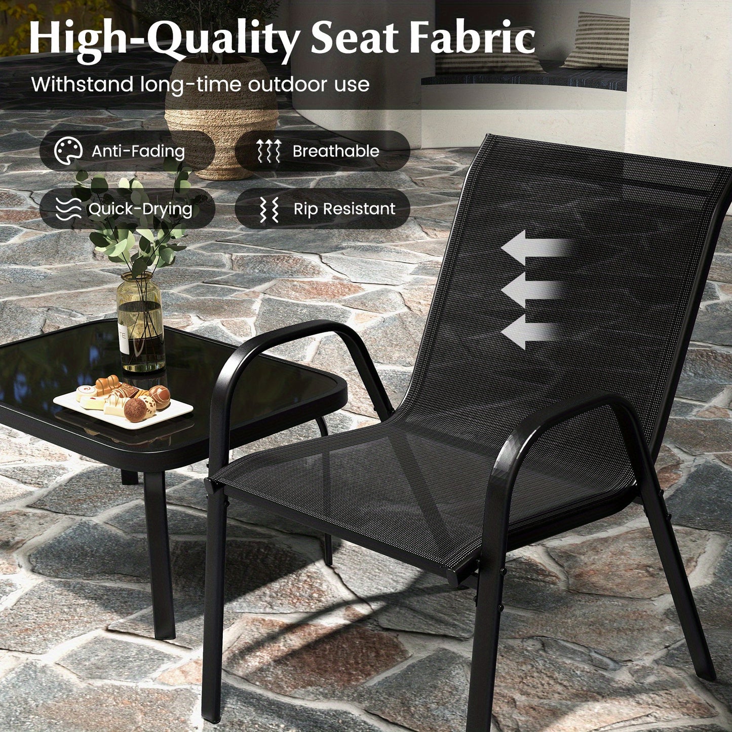 Tuinset – Loungeset – Bistroset – Zitgroep – Fauteuilset – Metalen Frame – Weerbestendige Stof – Temperatuurglas Tafelblad