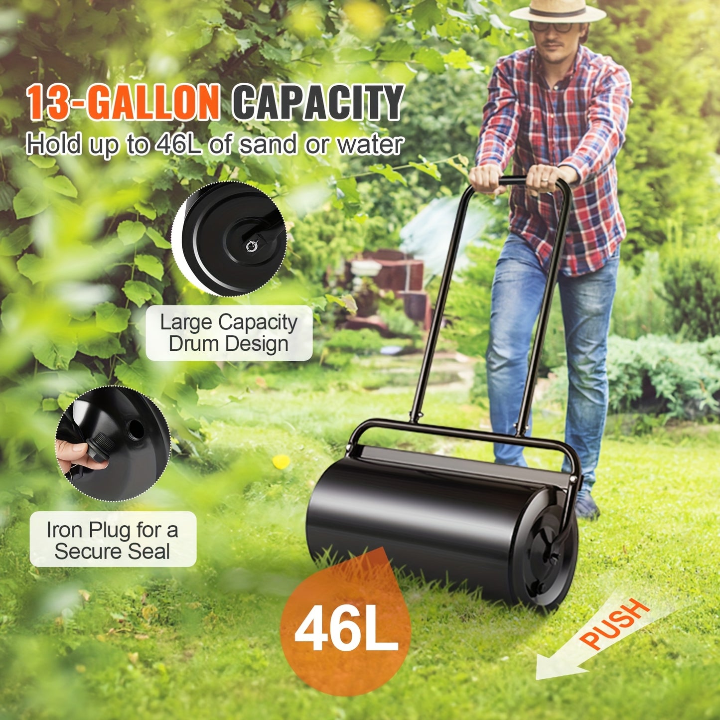 Grondwals – Gazonwals – Graswals – Tuinwals – Gazonroller – 60,96 cm Breedte – Zware Stalen Constructie – 49,21 L Vulcapaciteit – Ergonomisch Handvat – Makkelijk Vullen en Legen