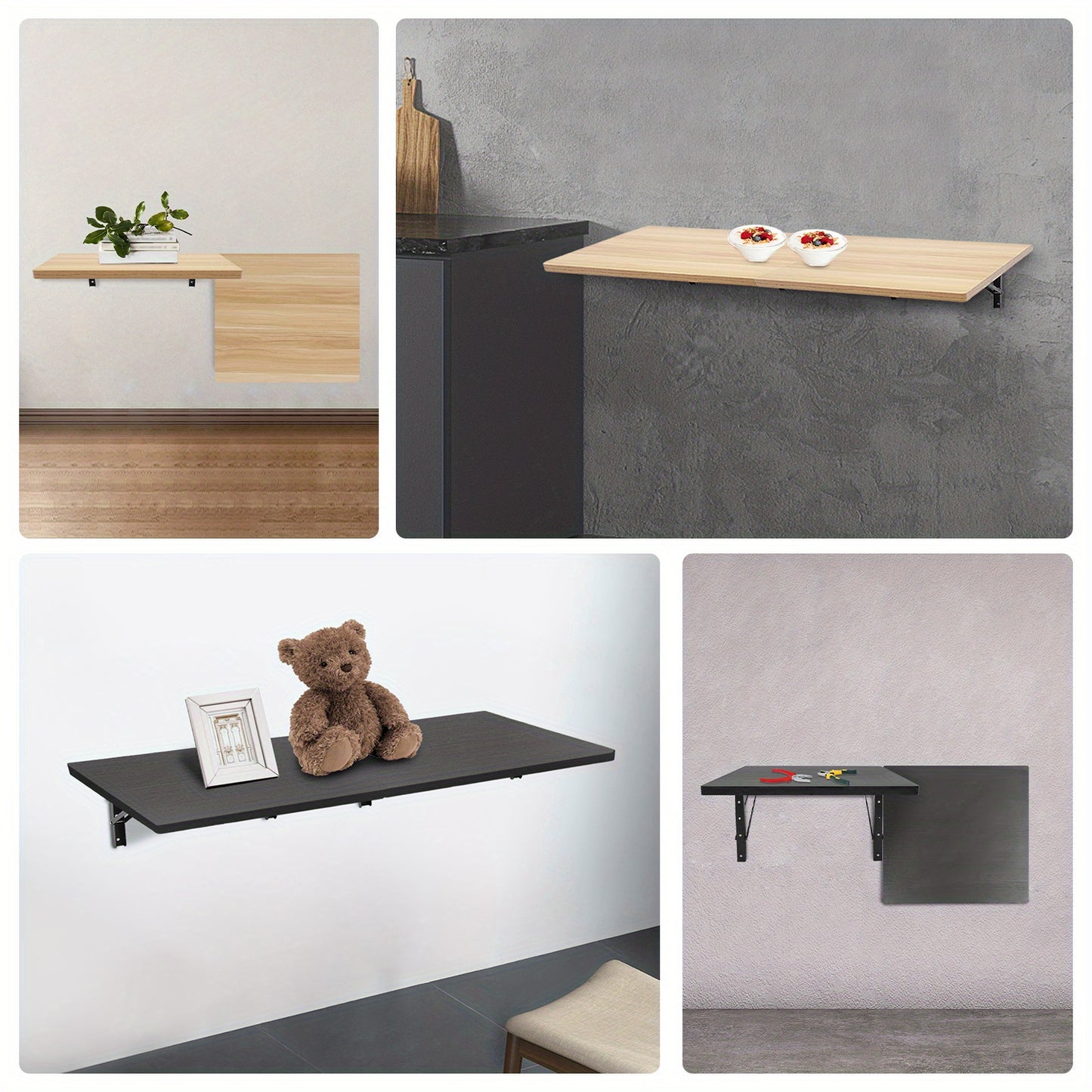Opklapbare Werkbank – Werktafel – Klusbank – Wandtafel – Vouwtafel – Zwart Hout Metaal – Draagvermogen 226 kg – Ruimtebesparend Design