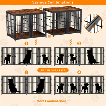 Hondenbench – Hondenkooi – Hondenmand – Puppyren – 90x62x68,5 CM – Stevig IJzeren Frame Met Houten Afwerking – Vier Deuren Met Tussenschot