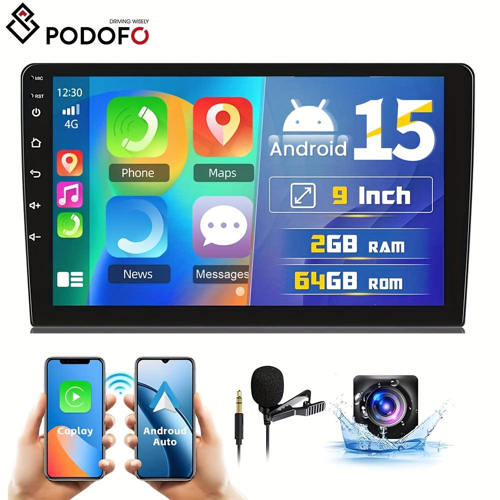 Autoradio – Car Stereo – Multimedia Speler – Auto Radio – 1-DIN Radio – 9 Inch Touchscreen – Android 15.0 – Draadloos CarPlay & Android Auto