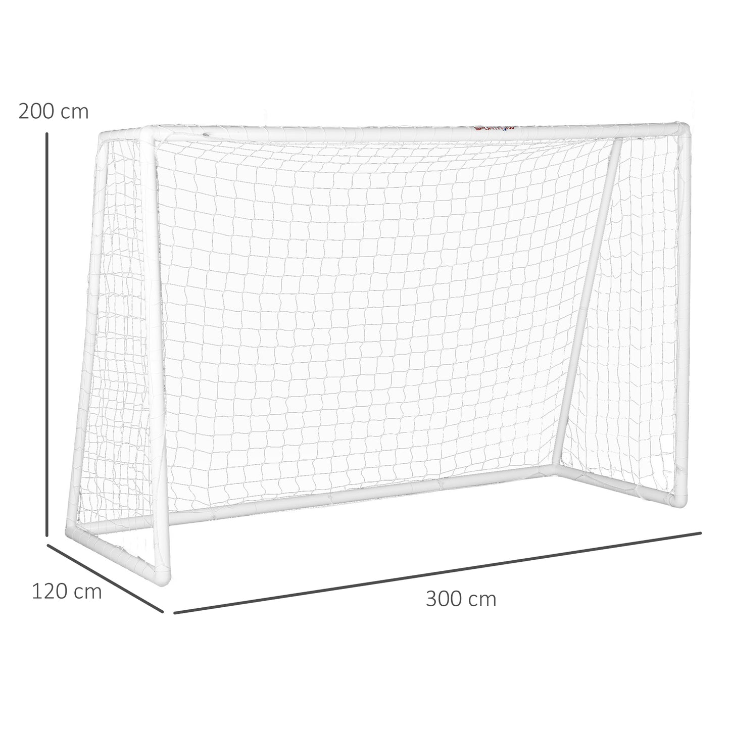 Voetbaldoel – Doelnet – Trainingsgoal – Mini Doel – Soccer Goal – Lichtgewicht PVC Frame – Weerbestendig Net – 300x120x200 cm – Inclusief Grondankers – Wit