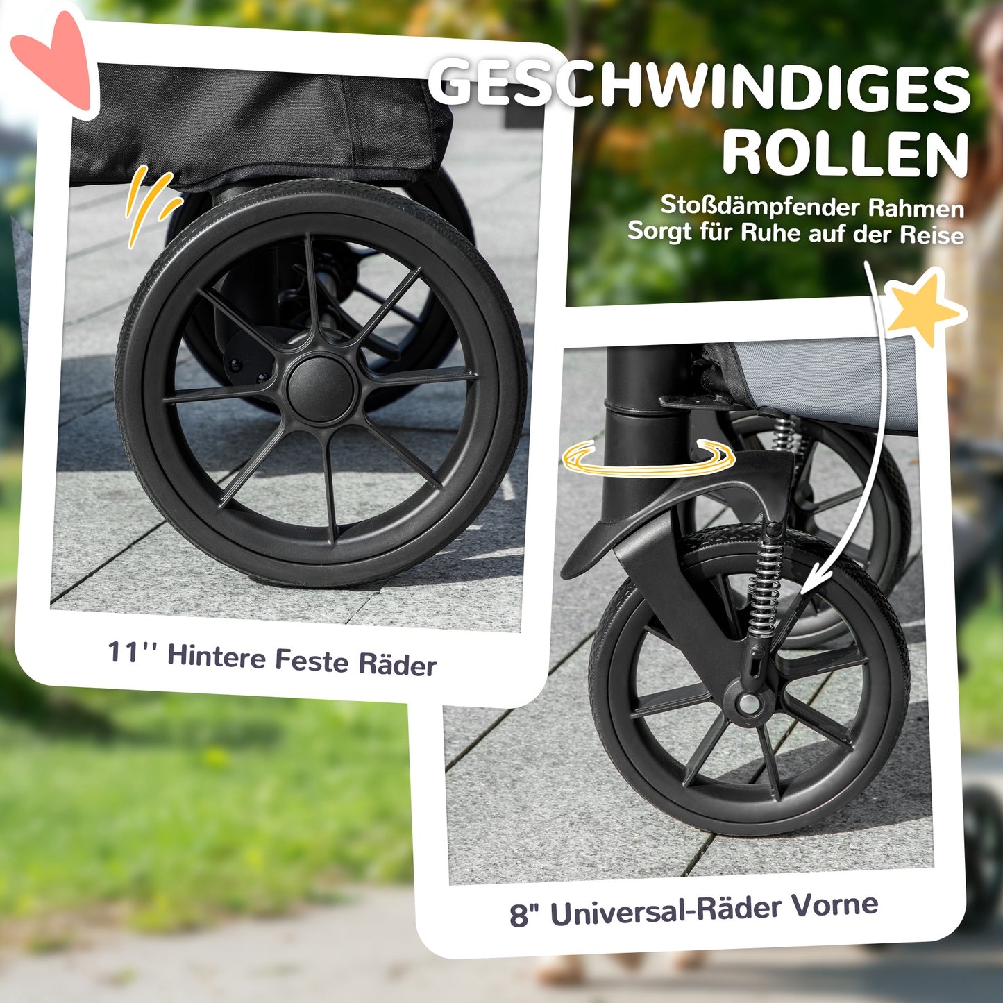Hondenwagen – Hondenbuggy – Hondenkar – Huisdierwagen – Hondenbuggy Voor Grote Honden – Inklapbaar – Vier Wielen Met Remmen – Veiligheidslijn – Grijs