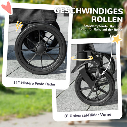 Hondenwagen – Hondenbuggy – Hondenkar – Huisdierwagen – Hondenbuggy Voor Grote Honden – Inklapbaar – Vier Wielen Met Remmen – Veiligheidslijn – Grijs