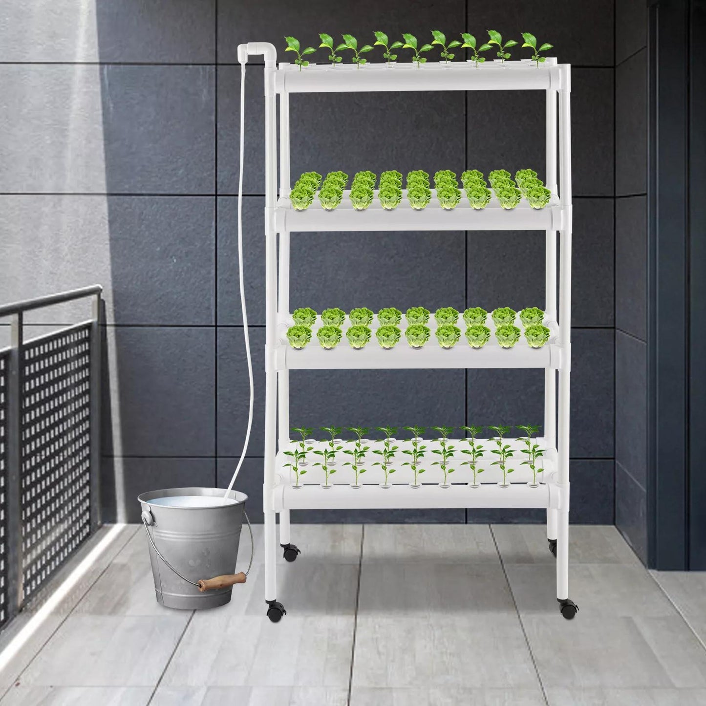 Hydroponicsysteem – Hydrocultuur Kweeksysteem – Hydrocultuur Rek – Hydroponic Kit – Indoor Tuin – 108 Plantplaatsen – Automatisch Watersysteem – Modern Wit Multi-etalage Ontwerp